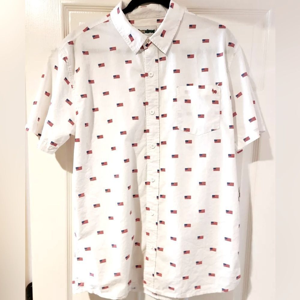 Tipsy Elves USA American Flag Button Up Short Sleeve T shirt‎ Size XXL